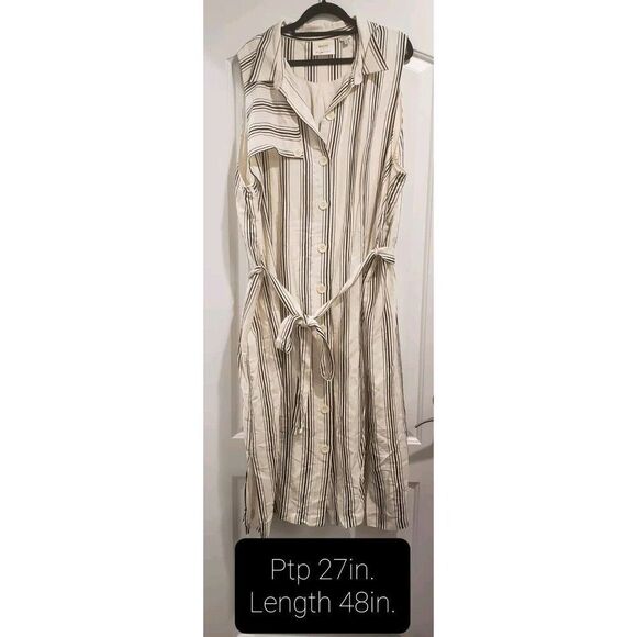 Anthropologie Maeve Esther Striped Shirtdress Belted Cream & Black Size 24W - Picture 2 of 10